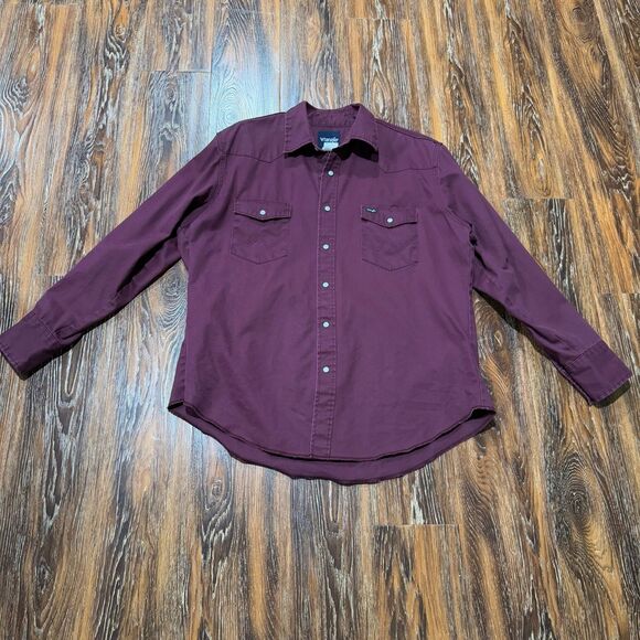 Vintage Wrangler XL Mens Western‎ Pearl Snap Button Shirt Cotton Maroon - Picture 1 of 9